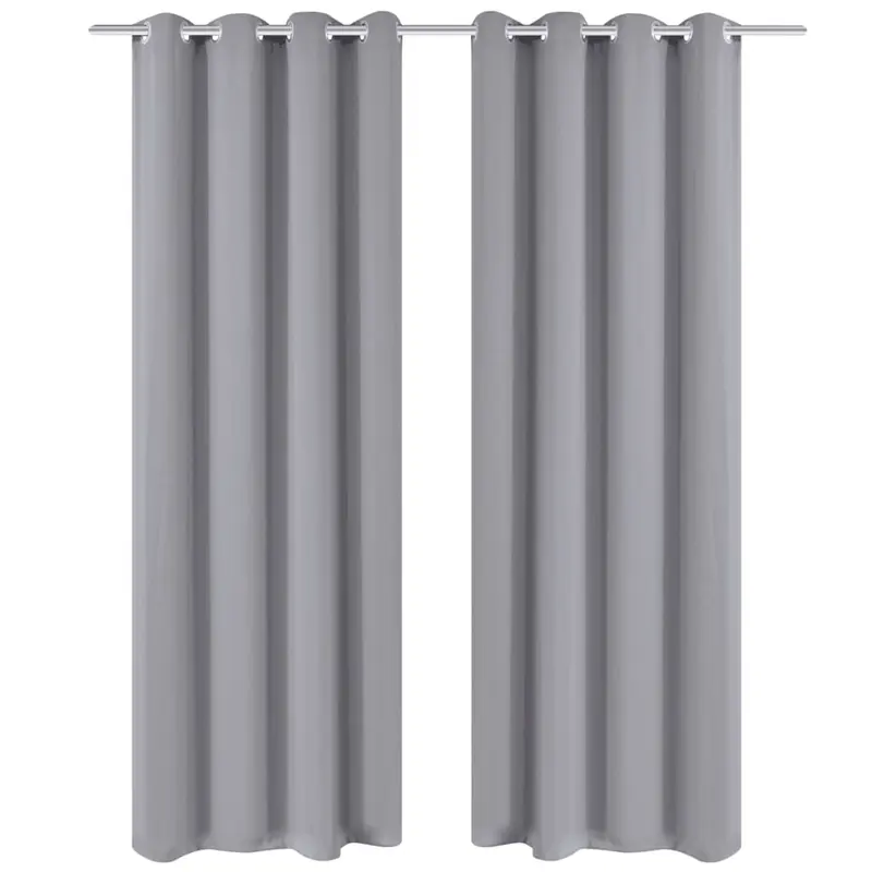 2 cortinas grises oscuras con anillas metálicas, blackout 135 x 245 cm