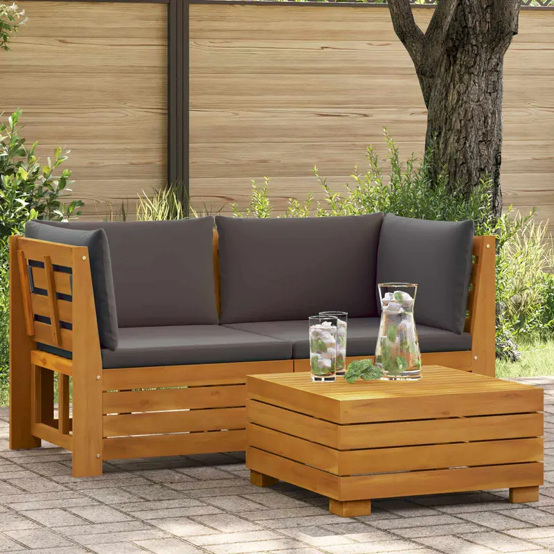 2 Pieza Conjunto de Sofás de Jardín Madera de Acacia Sólida