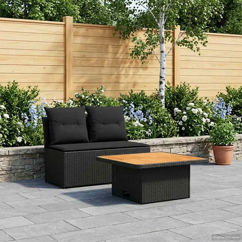 2 Pieza Sofá central de jardín con mesa elevable