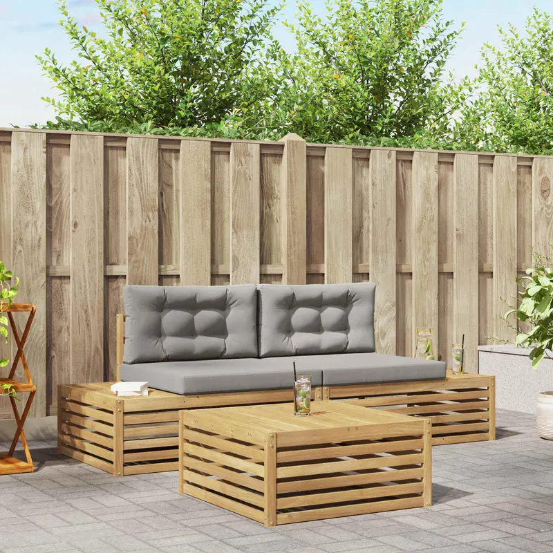 3 Pieza Conjunto de sofás de exterior Poliéster Blanco