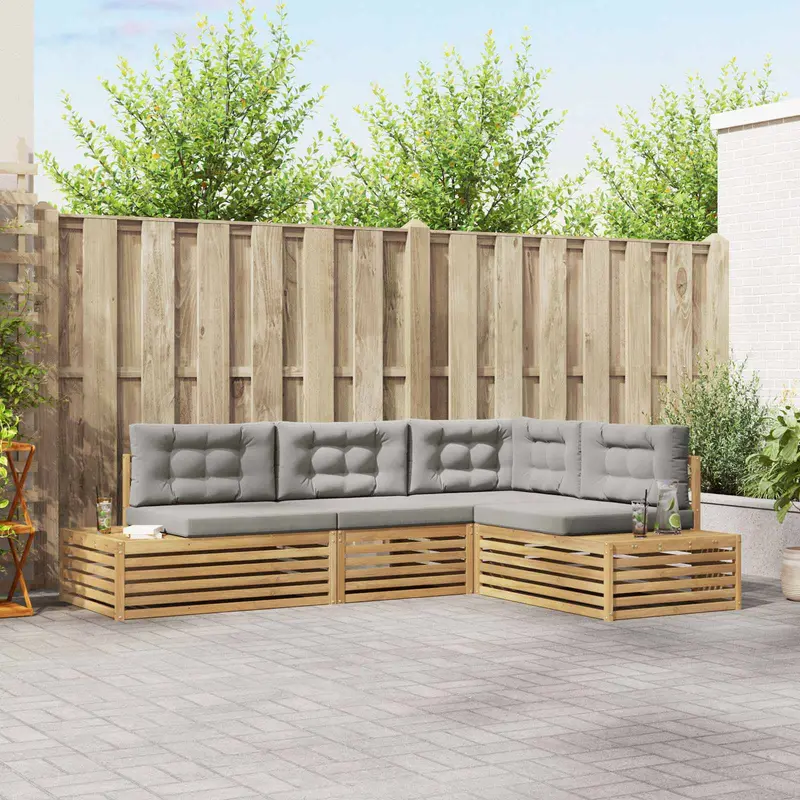 4 Pieza Conjunto de sofás de exterior Poliéster Blanco