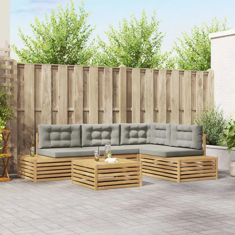 5 Pieza Conjunto de sofás de exterior Poliéster Blanco