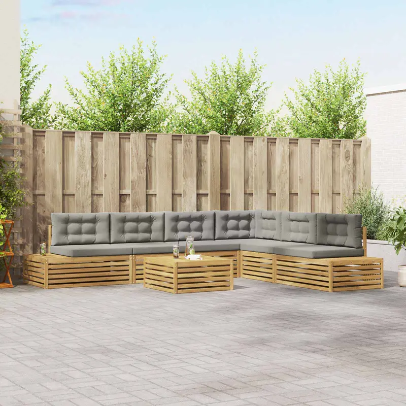 7 Pieza Conjunto de sofás de exterior Poliéster Blanco