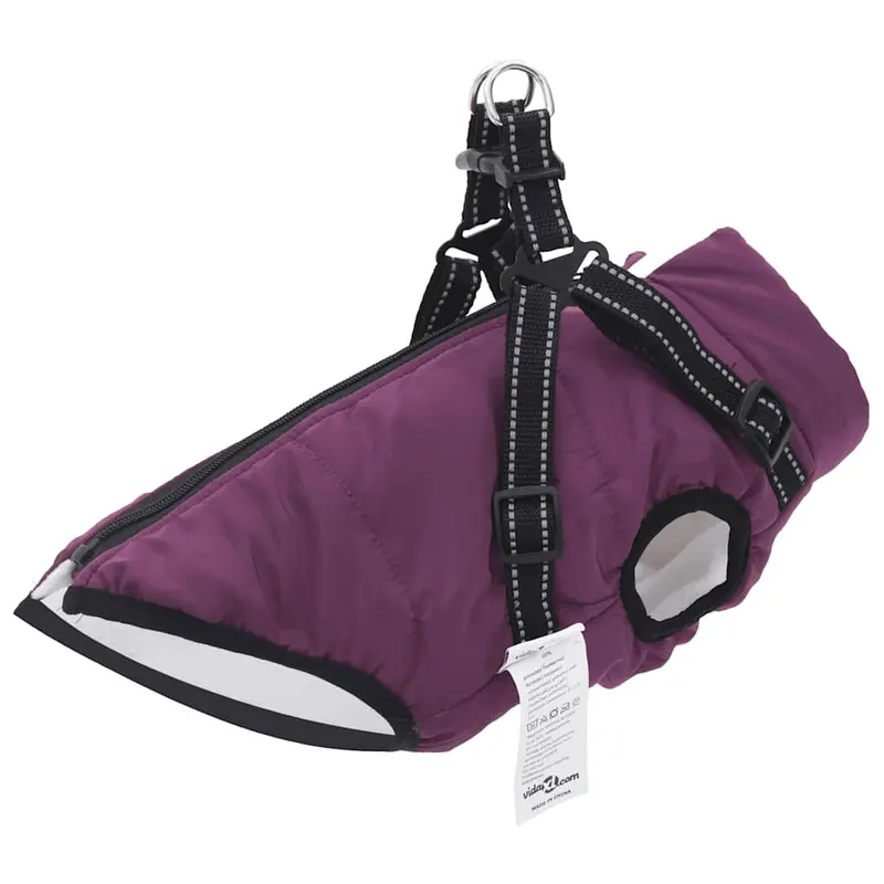 Abrigo para perro con arnés impermeable reflectante L morado