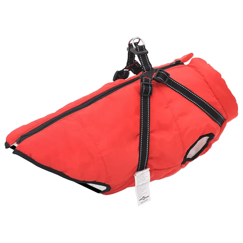 Abrigo para perro con arnés impermeable reflectante L44 rojo