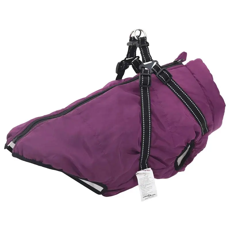 Abrigo para perro con arnés impermeable reflectante L48 morado