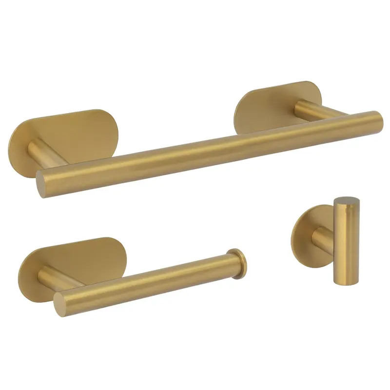 Accesorios de baño adhesivos oro mate con protección PVD diseño redondo toallero 30 cm Portarrollos percha Valaz