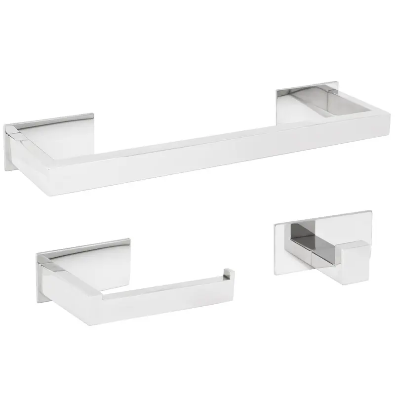 Accesorios de baño adhesivos sin taladro cromado cuadrados toallero 40 cm portarollos percha Valaz