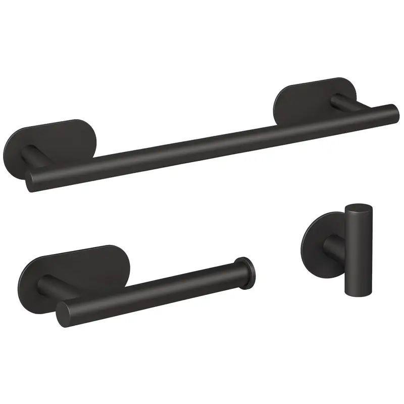 Accesorios de baño adhesivos sin taladro negro mate toallero 40 cm portarollos y perchas Valaz