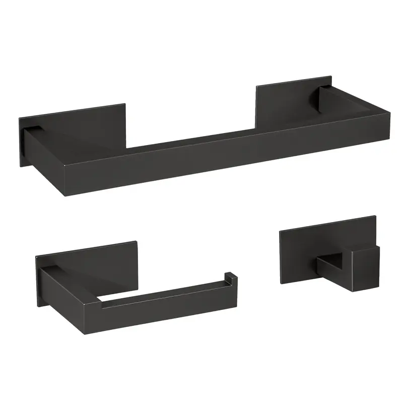 accesorios de baño con acabado negro mate y instalación adhesiva sin taladro de Valaz