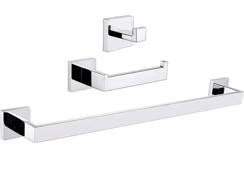 Accesorios de baño cuadrados en cromo conjunto toallero percha y portarollos de Valaz