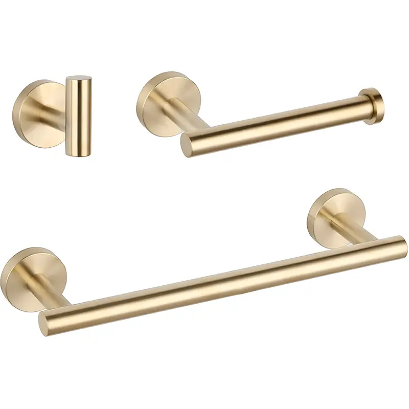 Accesorios de baño dorado cepillado toallero 40 cm portarrollos y 2 perchas de Valaz