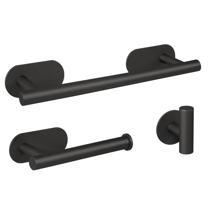 Accesorios de baño negro mate con acero SUS304 instalación adhesiva sin taladro incluye toallero y portarollos de Valaz
