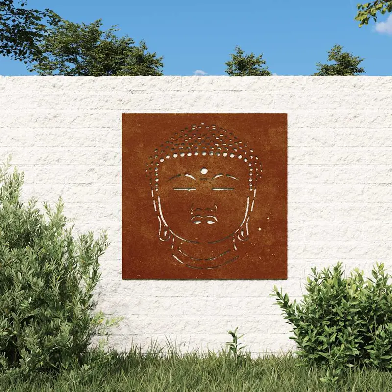 Adorno de pared de jardín acero corten cabeza de Buda 55x55 cm