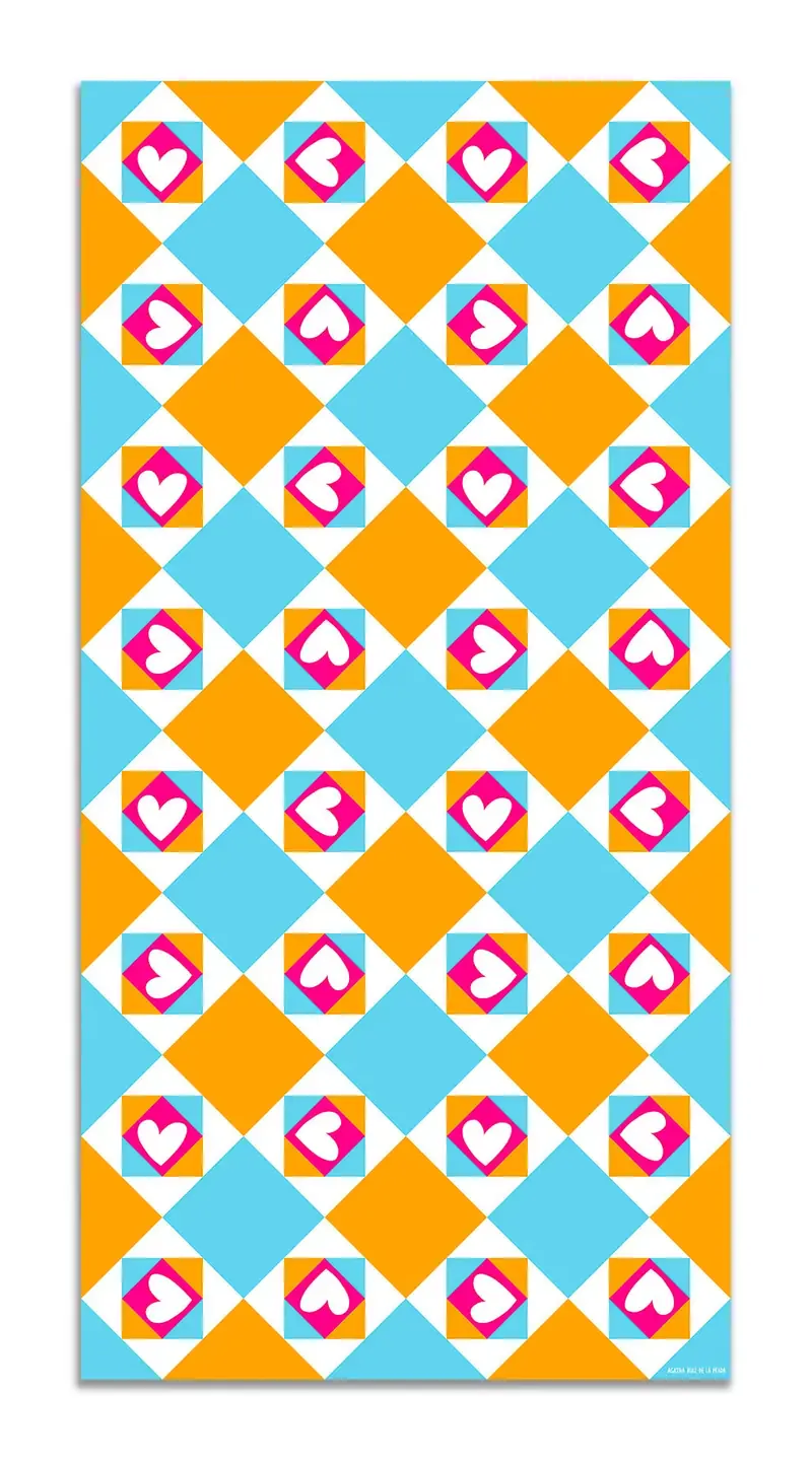 Alfombra Agatha Ruiz de la Prada Hidráulico Azul Baldosas Corazones Ladeados