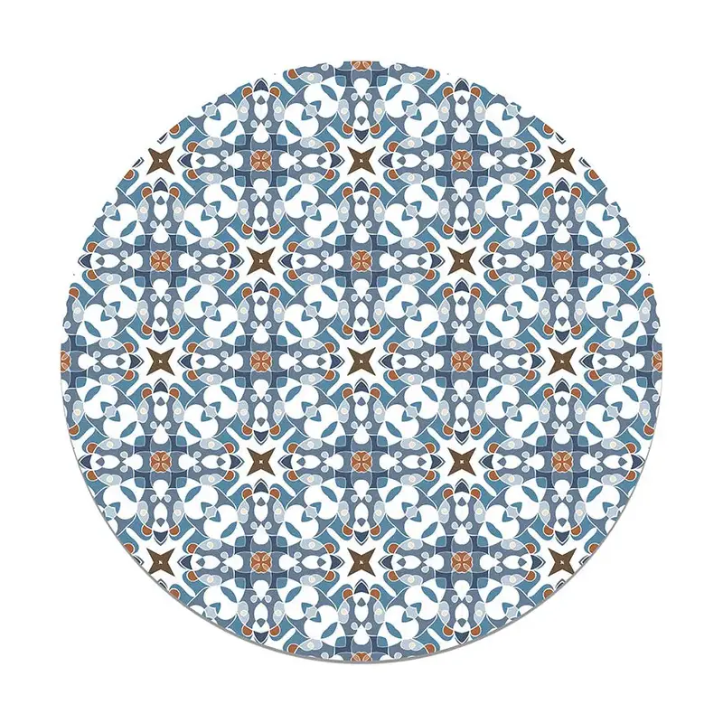 Alfombra Azulejo Hidráulico Tipo Oriental Azul Redonda