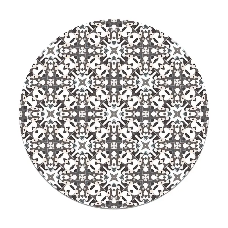 Alfombra Azulejo Hidráulico Tipo Oriental Gris Redonda