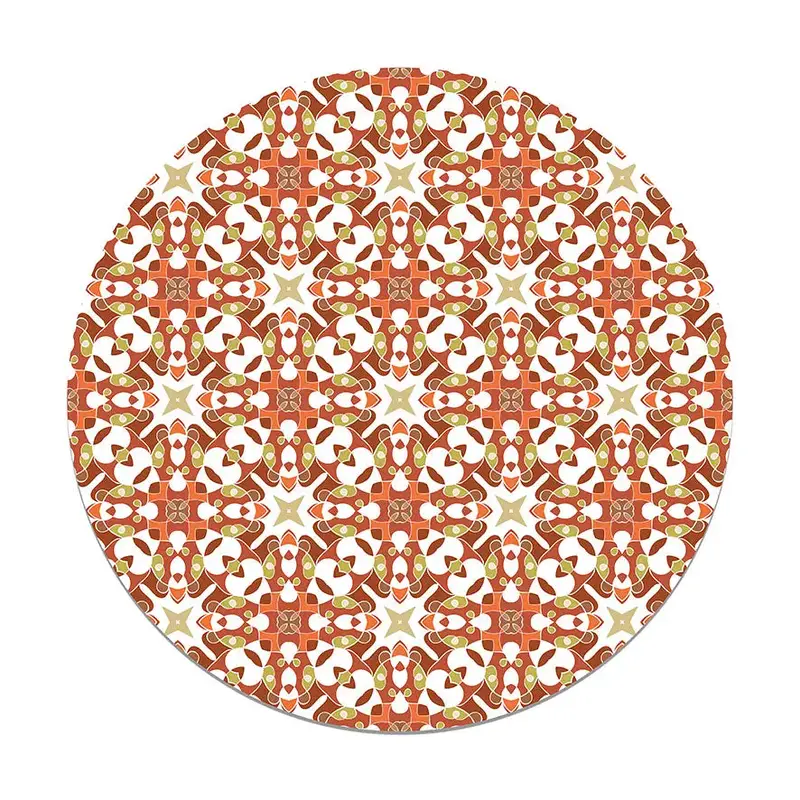 Alfombra Azulejo Hidráulico Tipo Oriental Naranja Redonda