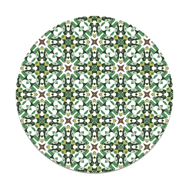 Alfombra Azulejo Hidráulico Tipo Oriental Verde Redonda