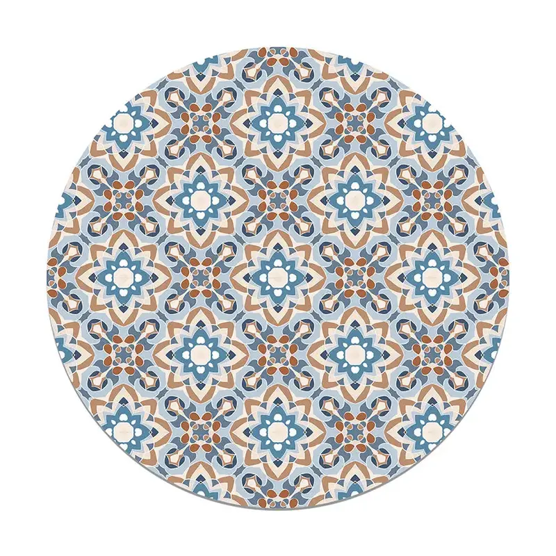 Alfombra Azulejo Oriental Floreada Azul Redonda