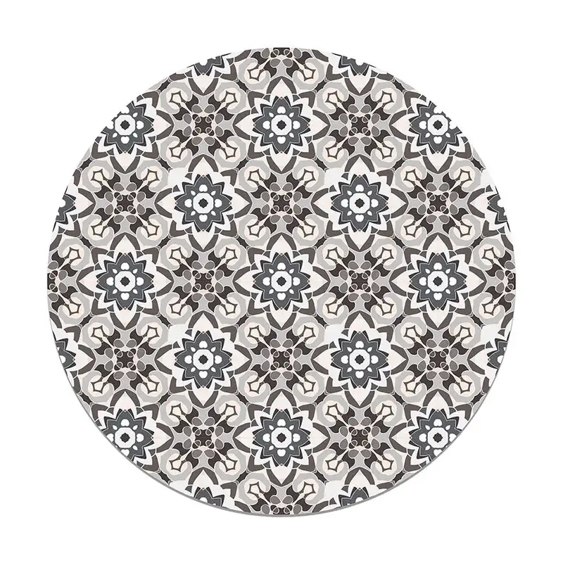Alfombra Azulejo Oriental Floreada Gris Redonda