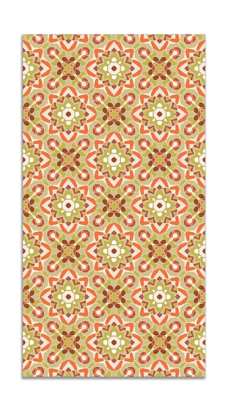 Alfombra Azulejo Oriental Floreada Naranja