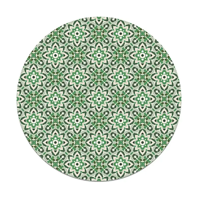 Alfombra Azulejo Oriental Floreada Verde Redonda