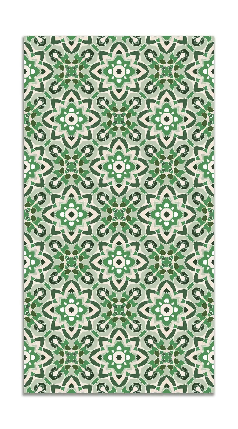 Alfombra Azulejo Oriental Floreada Verde