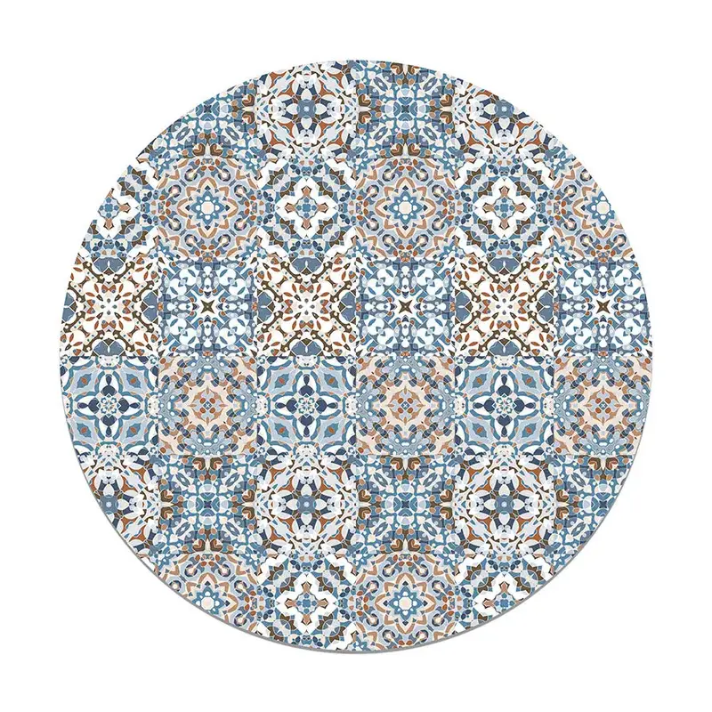Alfombra Baldosa Hidráulico Oriental Azul Redonda