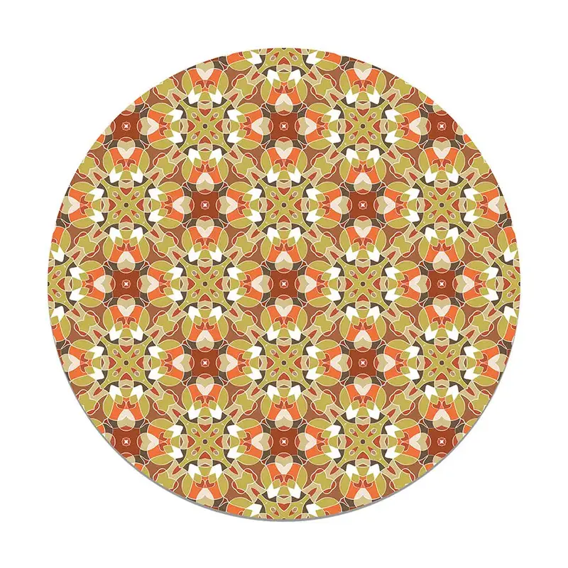 Alfombra Baldosa Modelo Oriental Naranja Redonda