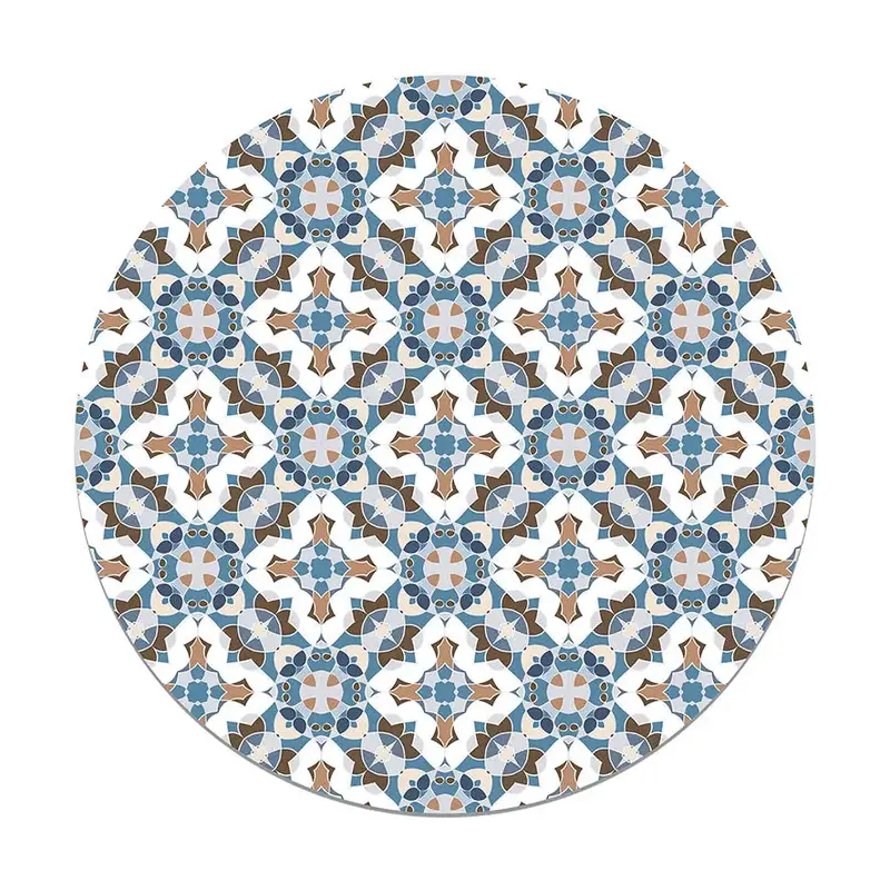 Alfombra Baldosín Estilo Oriental Azul Redonda