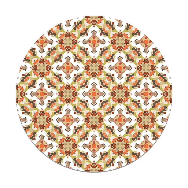 Alfombra Baldosín Estilo Oriental Naranja Redonda