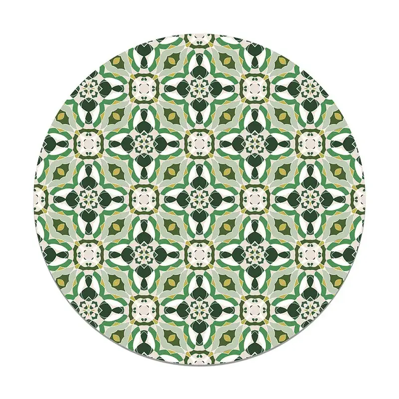 Alfombra Baldosín Oriental Caleidoscopio Verde Redonda
