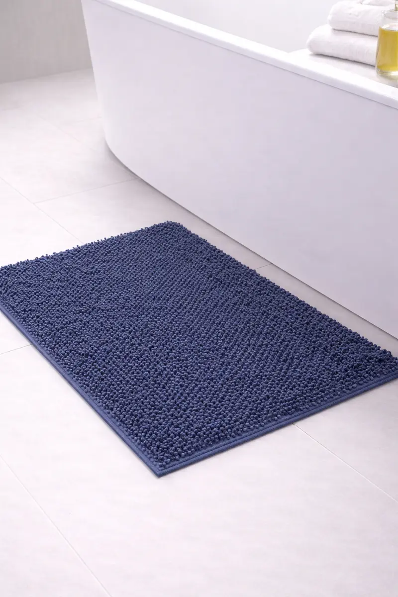 Alfombra Baño Shagy Lisa Marino