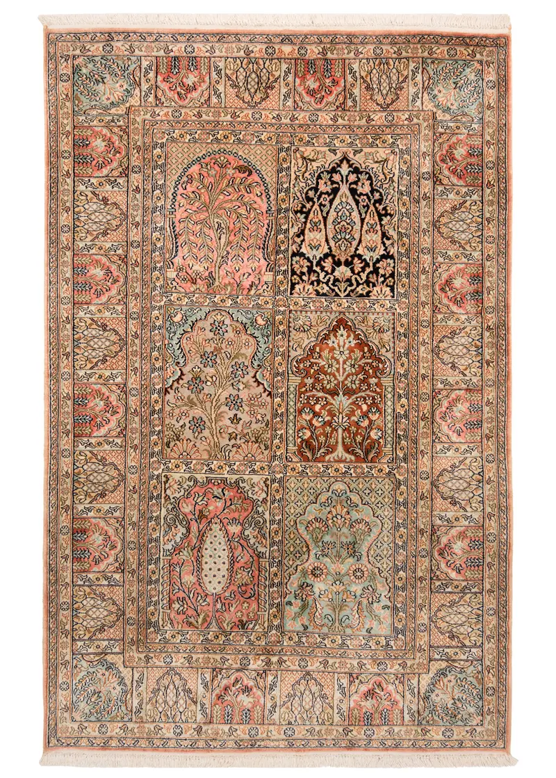 Alfombra india de seda pura de Cachemira | 140 x 91 cm