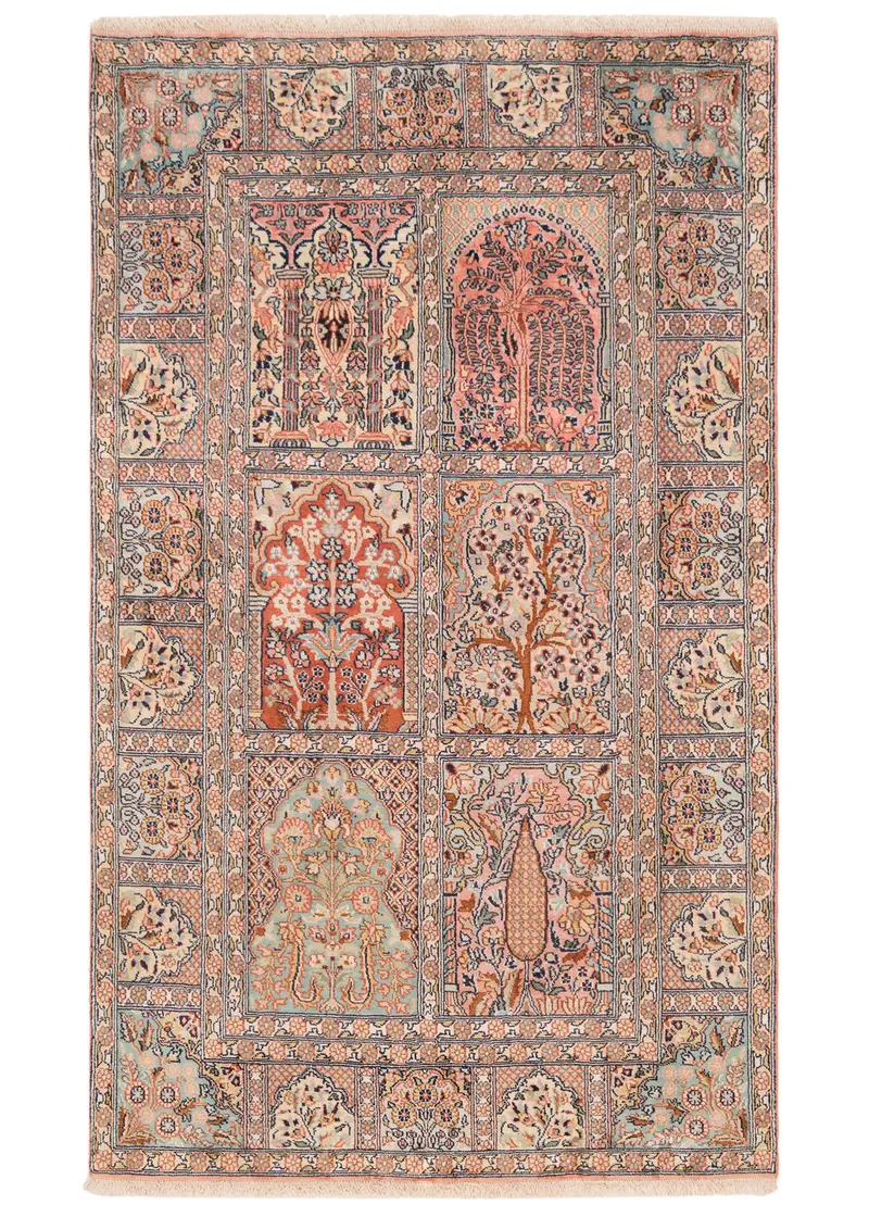 Alfombra india de seda pura de Cachemira | 151 x 90 cm