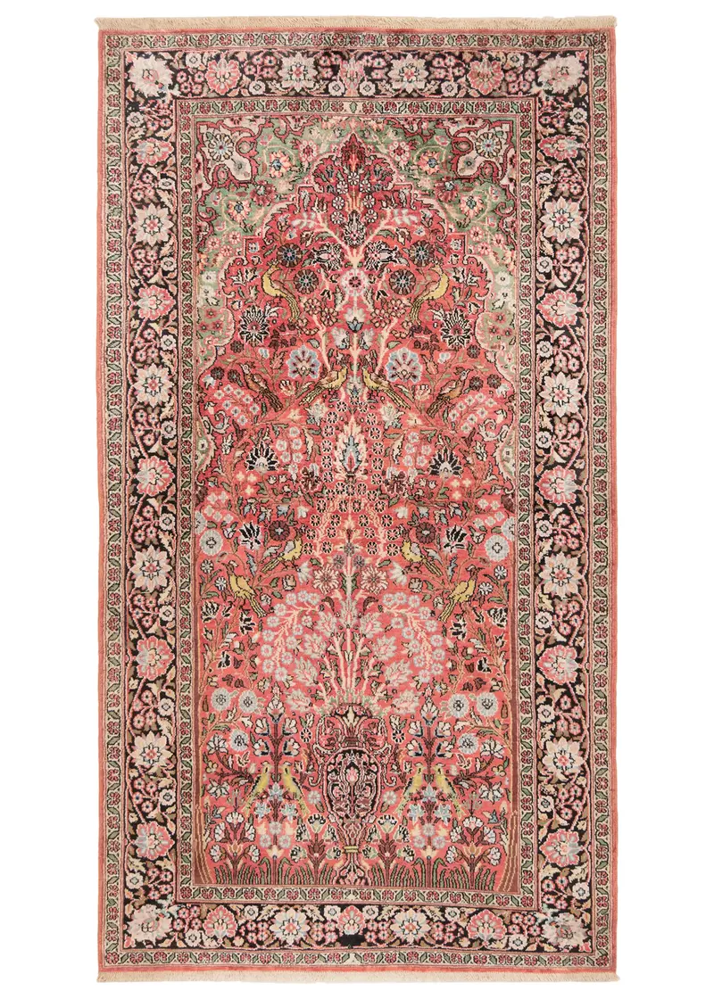 Alfombra india de seda pura de Cachemira | 161 x 88 cm