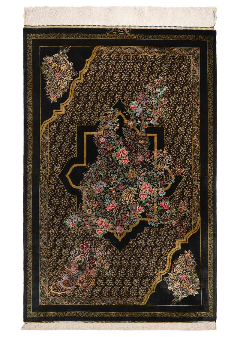 Alfombra persa de seda pura Qom | 118 x 79 cm