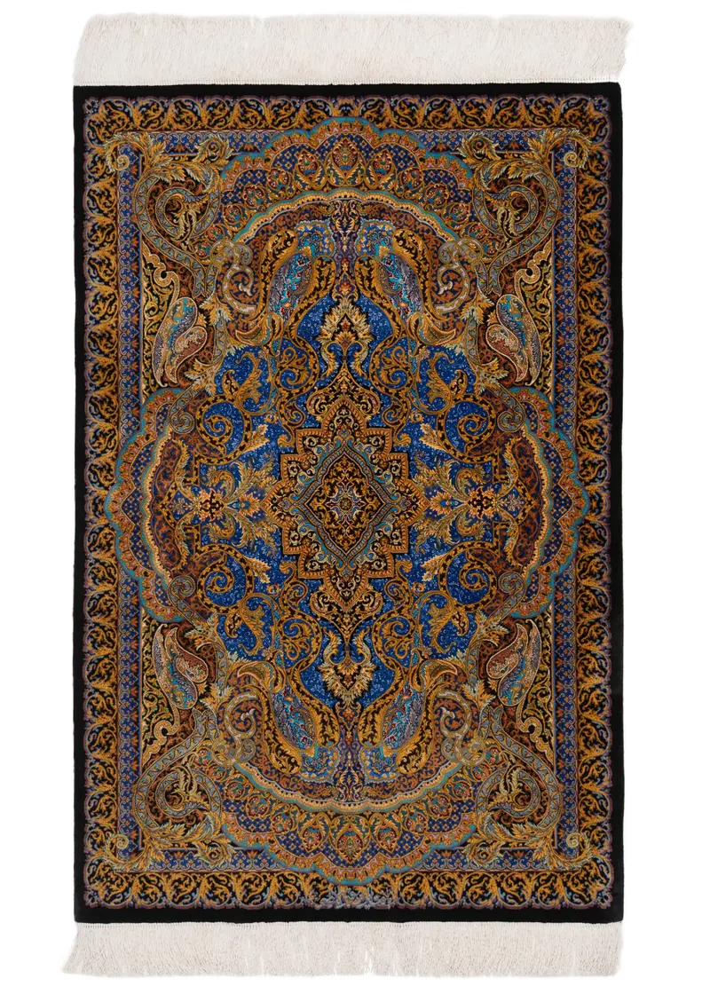 Alfombra persa de seda pura Qom | 120 x 79 cm