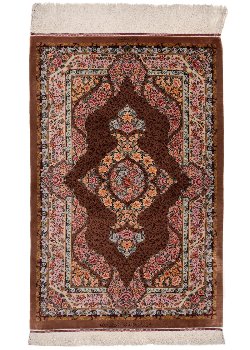 Alfombra persa de seda pura Qom | 122 x 80 cm