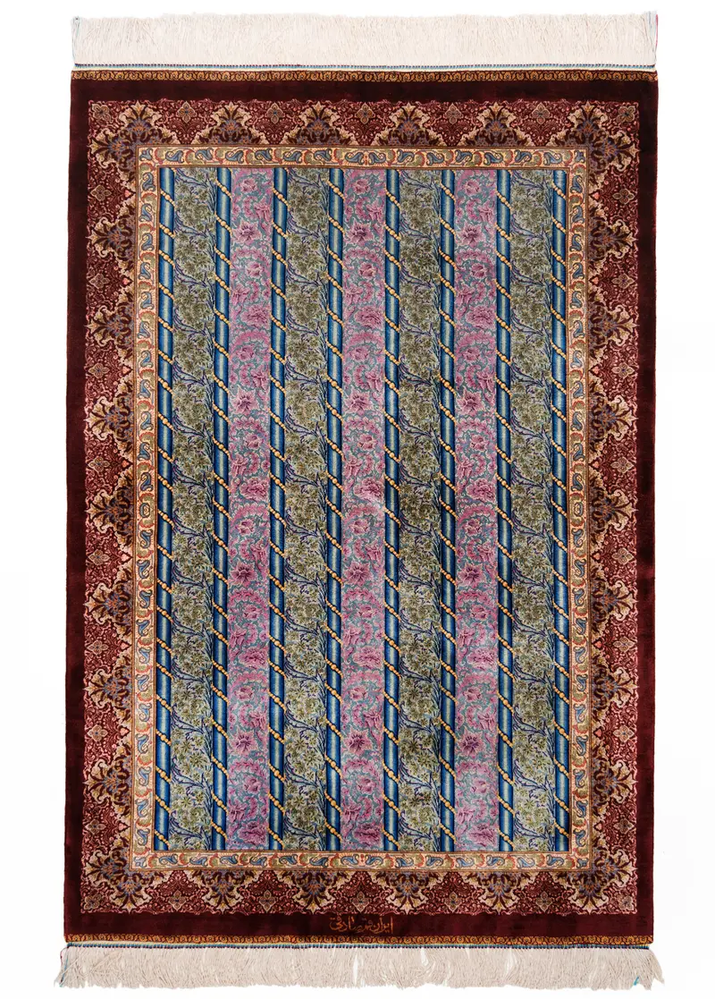 Alfombra persa de seda pura Qom | 122 x 83 cm