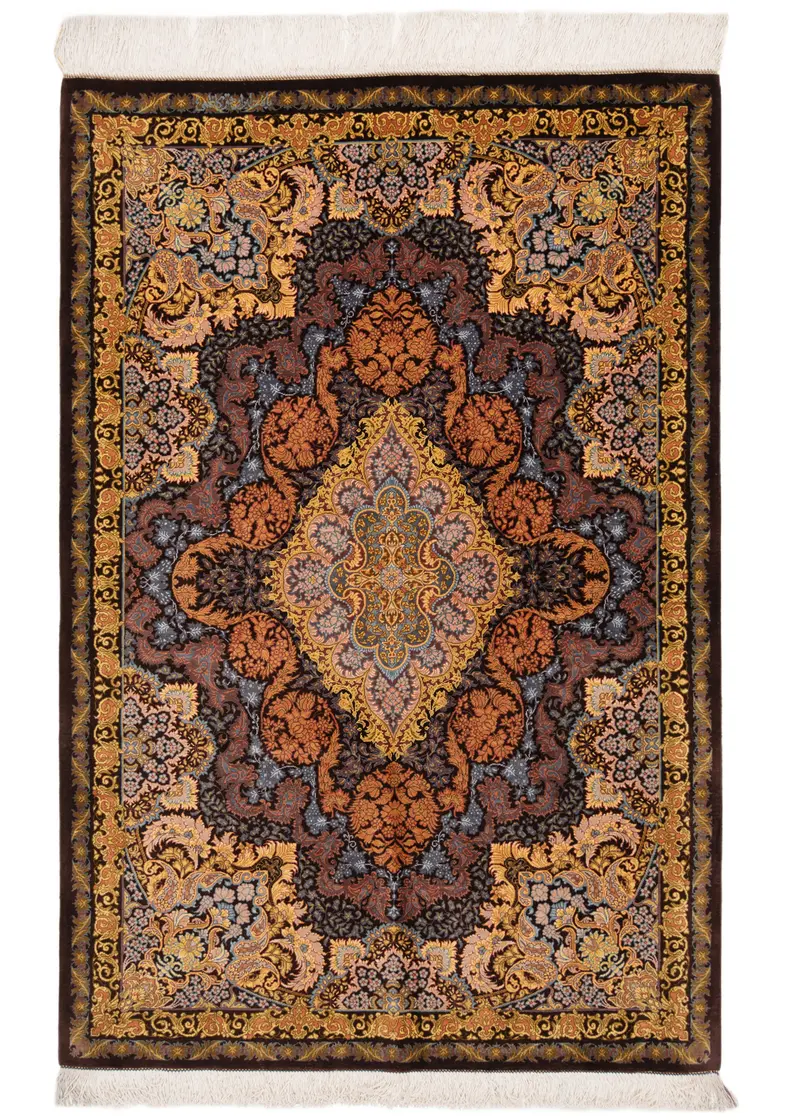 Alfombra persa de seda pura Qom | 123 x 80 cm