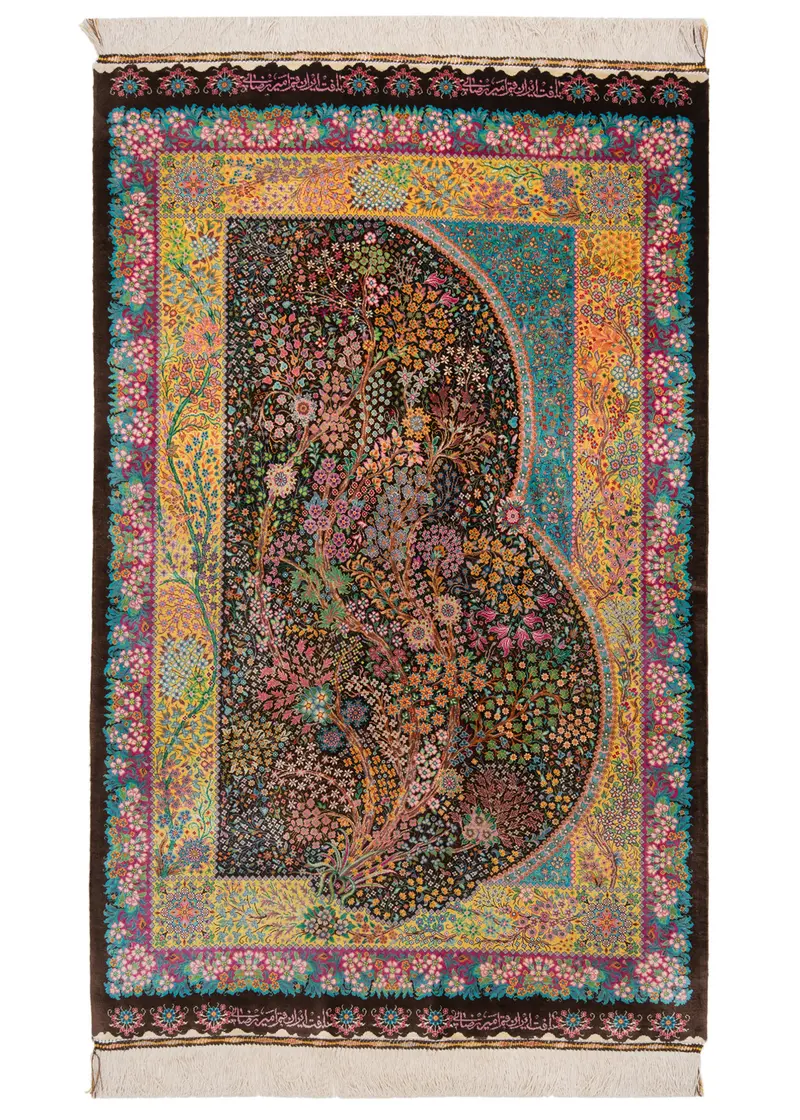Alfombra persa de seda pura Qom | 128 x 81 cm