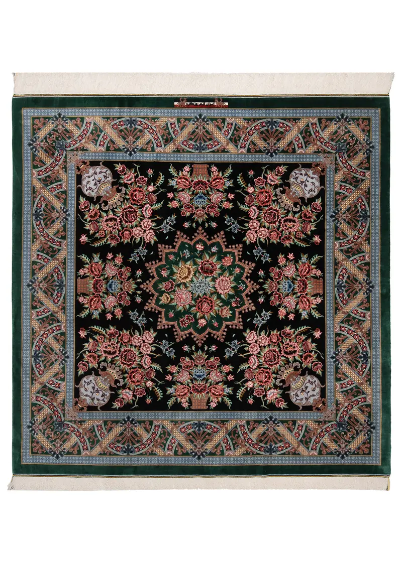 Alfombra persa de seda pura Qom | 148 x 149 cm