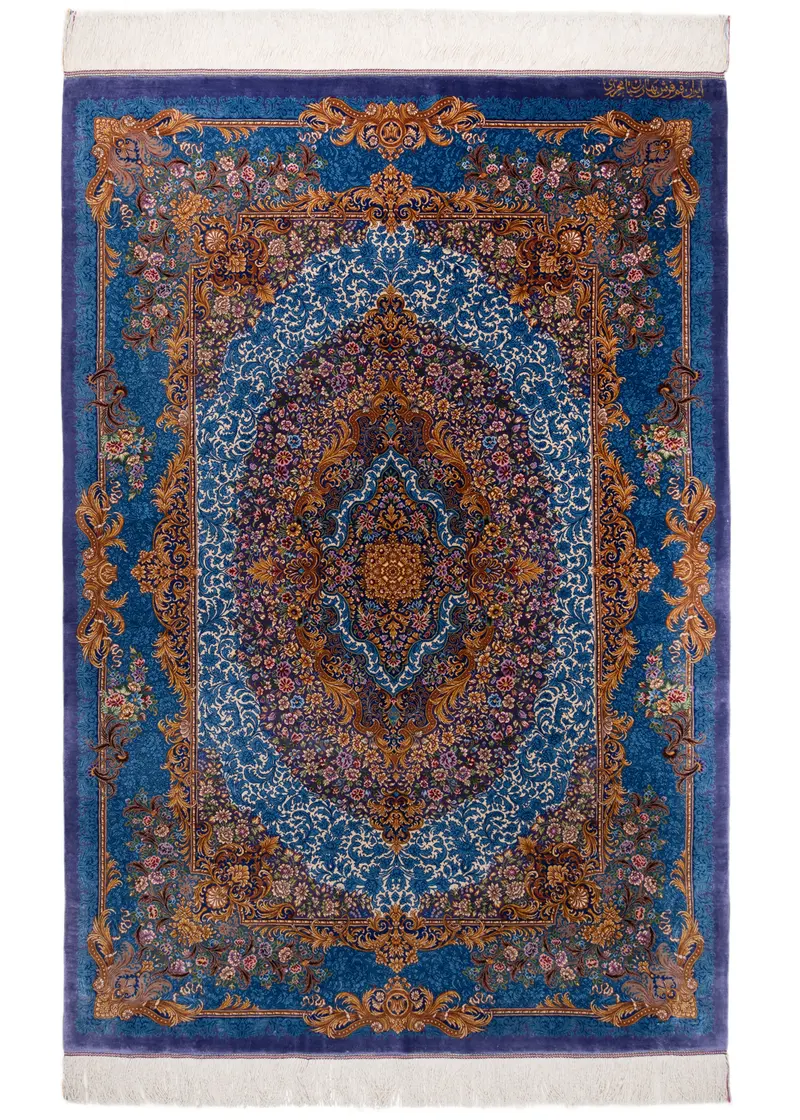 Alfombra persa de seda pura Qom | 149 x 102 cm