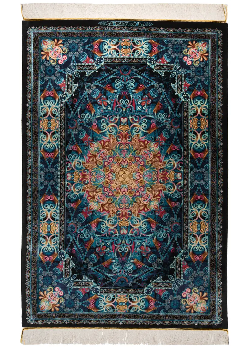 Alfombra persa de seda pura Qom | 150 x 103 cm