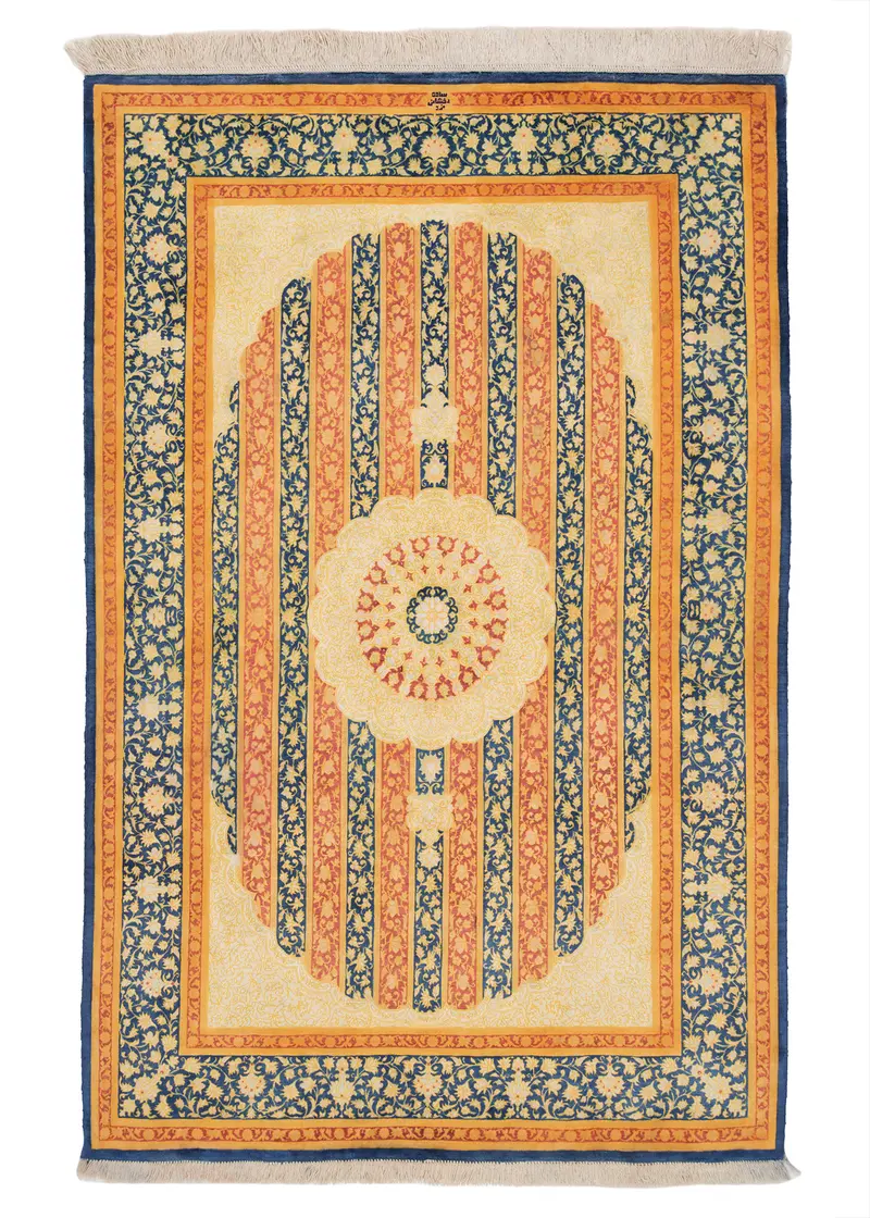 Alfombra persa de seda pura Qom | 150 x 96 cm