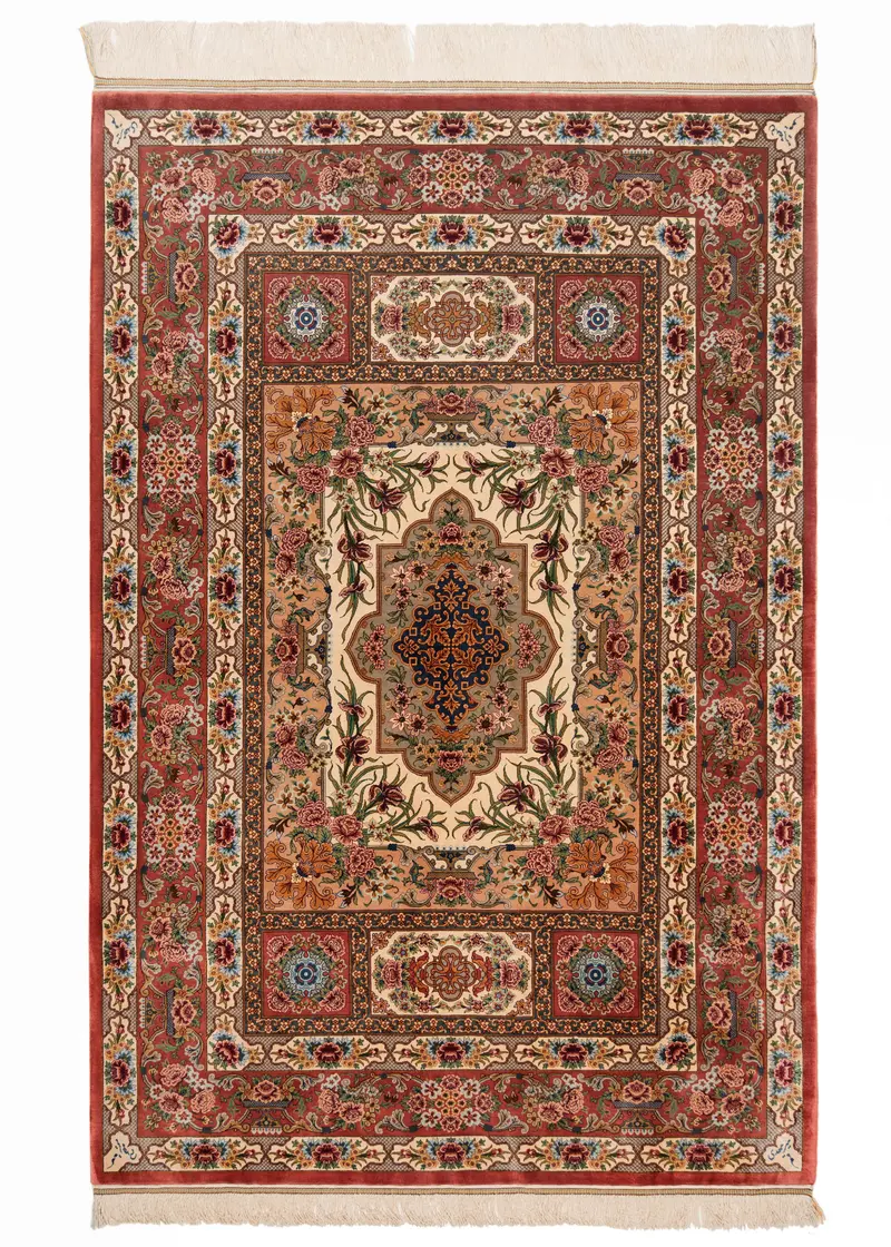 Alfombra persa de seda pura Qom | 153 x 102 cm