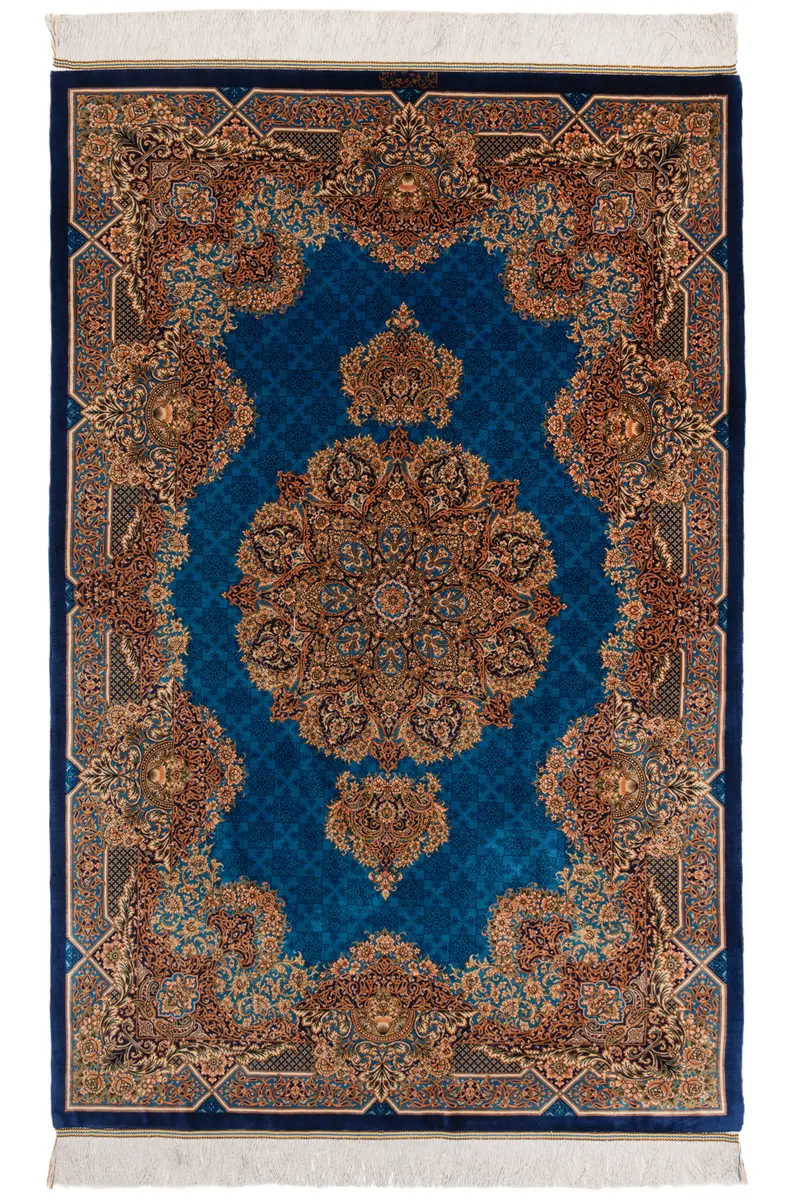 Alfombra persa de seda pura Qom | 153 x 99 cm