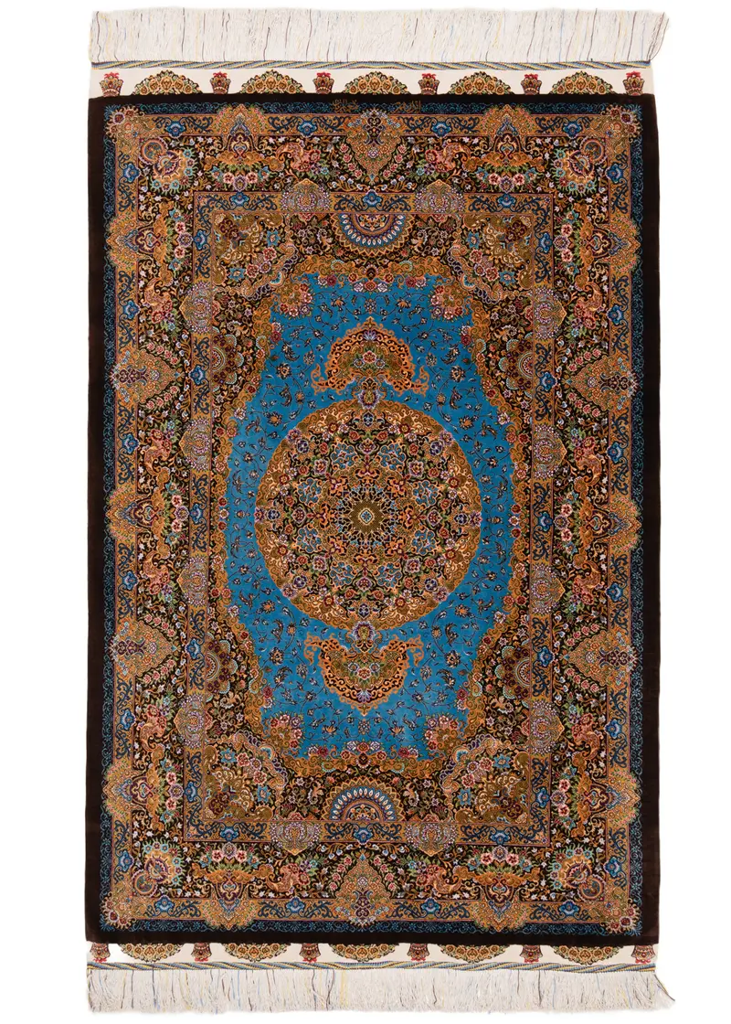 Alfombra persa de seda pura Qom | 154 x 98 cm